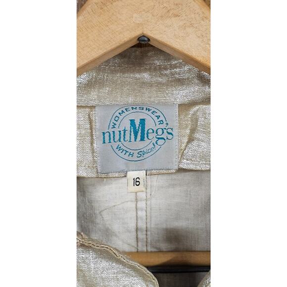 Vintage 80s Gold Metallic Linen Blend Jacket Sz 16 by NutMeg’s Womenswear - Picture 2 of 8